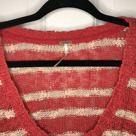 Free People Rib Knit Top Womens Size‎ Medium Red White Striped Boho Pullover - Picture 5 of 6